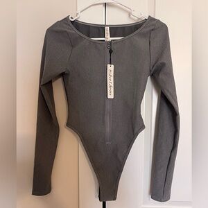 For Love And Lemons Gray Striped Bodysuit Size Small